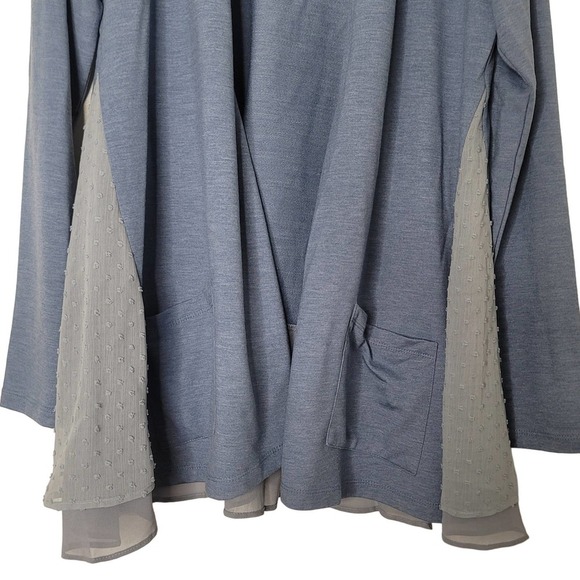 LOGO Lounge Cardigan XS Blue Open Front Terry Chiffon Swiss Dot Layered‎ Panels - Picture 5 of 6